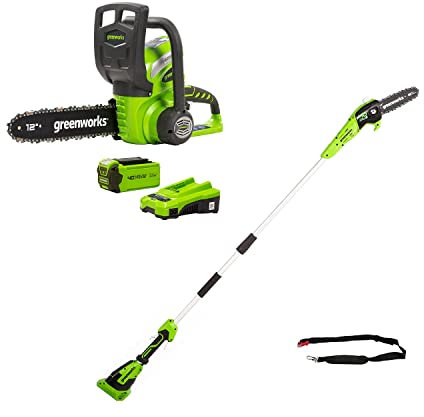 Greenworks 40V 30cm Chainsaw, Pole-Saw with 2Ah Battery and Charger