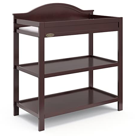 Graco Story Changing Table with Water-Resistant Pad – GREENGUARD Gold Certified Baby Changing Station with Safety Strap, 2 Open Shelves, and a Nursery Must-Have Design (Espresso)