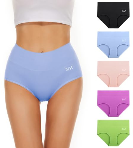 TANSTC Culotte Femme Coton Taille Haute sous-vêtement Shorties Ventre Plat Slip Doux Lot de 5, Cadeau pour Une Femme ou Une Fille, S