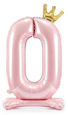 Decoraparty Palloncino con Numero 0 in Piedi Rosa, Balloon Foil in Alluminio Stand da Femmina Gonfiabile con Aria per Festa Party Compleanno Anniversario Laurea Bambina - 84 cm