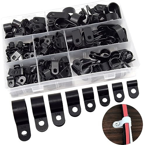 Hocansen 160Pcs Plastic Cable Clamps 8 Size Wire Cable Clips Kit 1/8 3/16 1/4 5/16 3/8 1/2 5/8 3/4 Nylon Wire Clamp,Cord Fastener Clamp for Wire Management (RJ/Black)