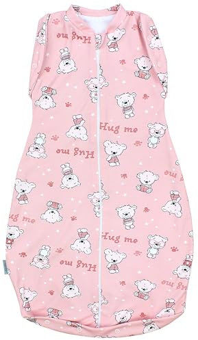 TupTam Baby Pucksack OEKO- TEX zertifizierte Materialien Swaddle Bag Wattiert Babyschlafsack 2.5 TOG unisex, Farbe: Unwattiert 0.5 TOG/Bärchen Hug Me Rosa, Größe: 3-6 Monate