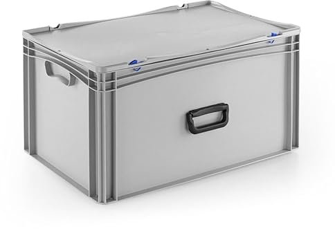 DIE BOX FABRIK Robuster Eurobehälter mit Tragegriff & Scharnierdeckel | Stapelbarer Kunststoffkoffer für Lager & Transport | Aufbewahrungsbox für Werkzeuge, Logistik & Industrie (600x400x333 mm)