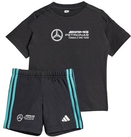 adidas Unisex Baby MERCEDES - AMG PETRONAS FORMULA ONE TEAM DNA BABY JOGGER SHORT SLEEVE, black/white, 9-12 Months