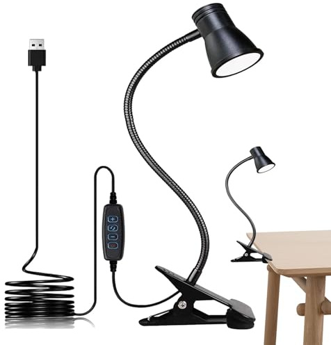 Clip- Eye Protection Light - 3 Modes, 10 Brightness LED Lamp, Flexible Gooseneck Reading Lamp for Home and Office