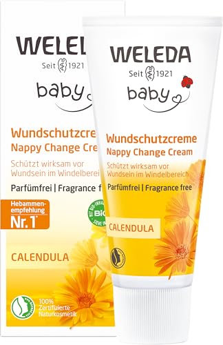 WELEDA Bio Baby Calendula Wundschutzcreme Parfümfrei - Naturkosmetik Wundsalbe/Babycreme für den Schutz empfindlicher Haut im Windelbereich. Hilft bei Rötungen, gereizter Haut & Wundsein (1x 75ml)