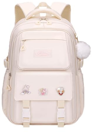LANSHIYA Sac à dos d'école pour filles - Joli sac à dos pour l'école primaire - Sac à dos de voyage pour l'école, beige, Large