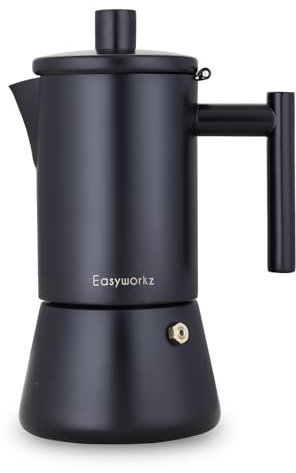 Easyworkz Cafetera italiana Diego de acero inoxidable para cocina, 12 tazas, 520 ml, para inducción, color negro mate