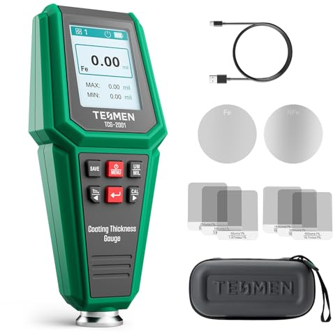 TESMEN TCG-2001 Paint Thickness Gauge for Cars, Digital Paint Meter with Data Bar Graph, 4-Way Backlit Color Screen, Car Paint Mil Thickness Tester with Limit Alarm for Used Car Buyers - Green