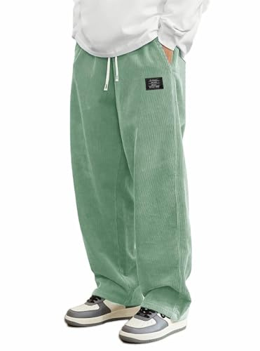 Herrar säckiga joggingbyxor, cargobyxor, manchesterbyxor, japanska sweatpants casual Y2K elastisk midja med dragsko, vida ben, långa träningsbyxor män, #2-b – ljusgrön, S