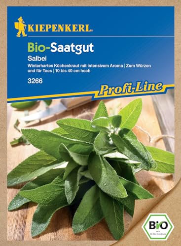 Kiepenkerl Profi-Line BIO Salbeisamen 3266 - Winterhartes Küchenkraut - intensives Aroma - 10-40 cm hoch - Inhalt für 50 Pflanzen - Kräutersamen, Saatgut