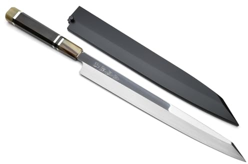 Yoshihiro SG2 (R2) Semi-Stainless Steel Mirror Polished Yanagi Kiritsuke Sashimi Knife, Triple Ring Ebony Handle (10.5'' (270mm))