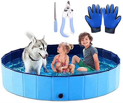 Icelus 160 * 30 cm Hundepool,Faltbarer Hunde Planschbecken Swimmingpool Katzen Hundebadewanne Pool Für Hund Katze PVC Rutschfester Haustier Badewan