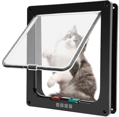 Kattlucka hundlucka hunddörr kattdörr husdjurslucka isoleringlucka med stängningsplatta husdjursdörr av akryl för små, medelstora hundar och valpar (28,5 x 24,5 x 5,5 cm)