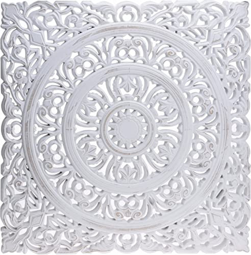 Wandornament Holz weiß 55x55 cm Shabby Landhaus Ornament Holzornament Holzbild