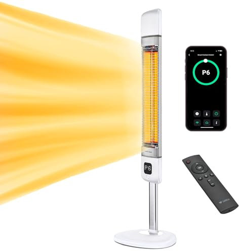Luxeva Infrared Outdoor Heater, 1000/2500W Electric Patio Heater with Smart App Control, IP55 Waterproof, 6 Heat Modes, Energy Saving, Compact Design, White