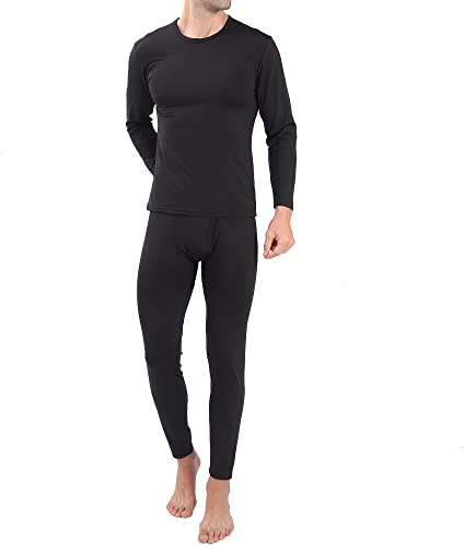 Serecofo Conjunto de Ropa Interior Térmica para Hombres Forro Polar Vellón Polar Camisa de Manga Larga Top & Calzoncillos Largos Pantalones Ultra Suave Cálido TM01 (M, Camisa+Pantalón (Negro))
