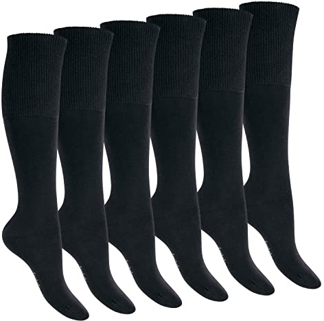Footstar Calze al ginocchio per donna e uomo (6 paia) senza cuciture, calze per diabetici, Nero , 43-46