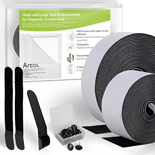 ARCOL klettband selbstklebend für fliegengitter, komplettes Set für magnetische Moskitonetze – Velz nur Marke/Raue Teil/Haken – (2,5 cm x 5,5 m, 4 cm x 1,5 m, Schwarz)
