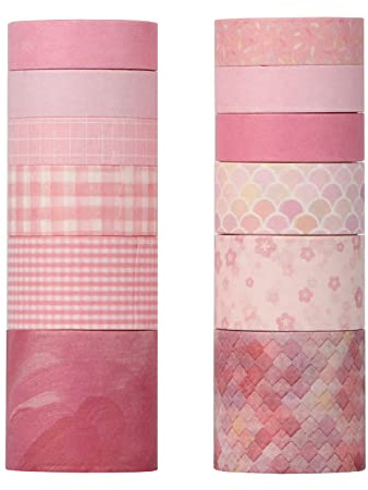 Set di nastri Washi vintage 12 rotoli 30/20/15/10 mm di larghezza, tema festa rosa Sakura, nastro adesivo giapponese antico (3m) Decora il tuo album di ritagli, confezioni regalo, diario di proiettili