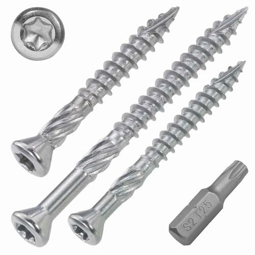SCREW REBEL Tornillo de terraza ST-FIX de acero inoxidable C1, 5,0 x 70 mm, 200 unidades, incluye puntas S2, TX 25, cabeza avellanada, fresa, diente de sierra, punta de corte, tornillo encerado