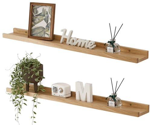 Gieanoo Bilderleiste Holz, 60cm Eiche Wandregal Holz Regal Massiv Schweberegal Wandregal gewürzregal regalbrett für Wohnzimmer
