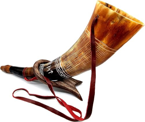 Vikingakrigshorn – 40,6 cm äkta oxhorn strid trumpet – premium handgraverad blåshorn viking nordiska nötkreatur antika horn bugg jakt verktyg strid horn