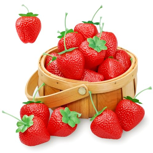 20 Pezzi Fragole Finte, Fragole Artificiali Plastica Frutta Finta Decorare Fragole Centrotavola per Tavoli, Realistico Fragole Rosse Finte per decorazione partito ghirlanda fai da te ornamento Prop