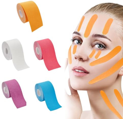 Landrain 5 Stück 2.5cmx5m Face Tape Lifting Gesicht (Lila Rot Orange Blau Weiß)