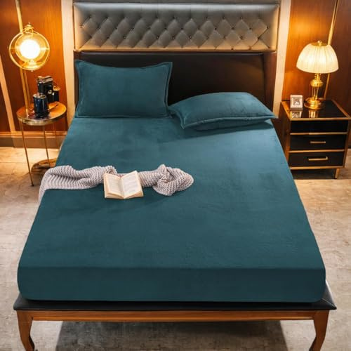 Gezu Lenzuolo con angoli elasticizzati, caldo, invernale, in peluche, 160 x 200 cm, colore: blu petrolio, morbido e caldo, in flanella, adatto per materassi fino a 30 cm