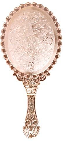 Shengxi Handspiegel mit Griff Vintage, Vintage Spiegel Schmink Spiegel Friseur Spiegel Hand Spiegel Kunststoff Handspiegel für Mädchen Frauen Friseur Make Up Reisenutzung(Roségold)