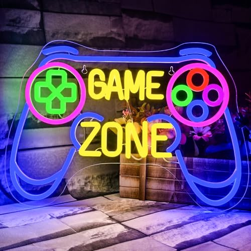 VYXIN Game Zone Neon Schild für Wanddekoration, Neon Sign Gaming LED Zimmer Deko Jungs für Spielzimmer, Geschenkideen Jungs, Kinder Und Gamer, Gaming Jungenzimmer-Dekoration