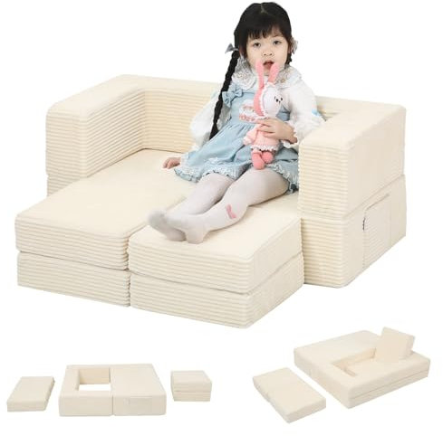 MeMoreCool Cord Kindersofa Spielsofa, Schaumstoff Bausteine, Couch Ausklappbar Im Dunkeln leuchtende, Schlafzimmermöbel, Modulare Mini Sofa für Spielzimmer, Softbausteine für Kuschelecke Kinderzimmer