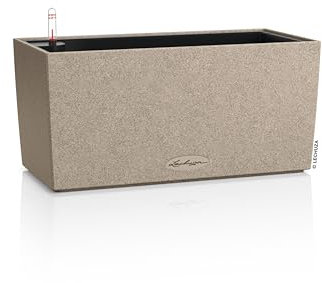 LECHUZA-Pflanzgefäß BALCONERA Stone 40 sandbeige, Balkonkasten mit Bewässerungssystem, Wasserstandsanzeiger und Pflanzeinsatz, Stein-Optik, 40 x 19 x 19 cm, 15432