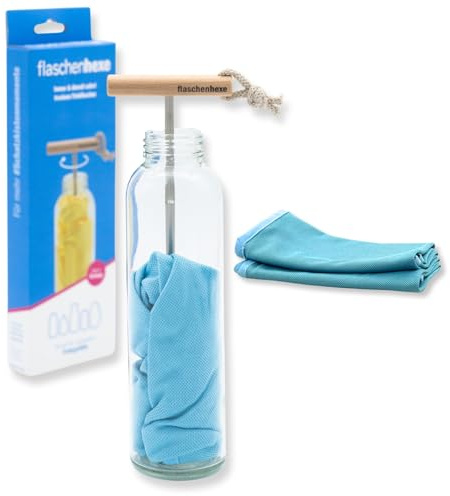 flaschenhexe Set Handlicher Flaschentrockner +2X Mikrofasertuch für Zuhause und Reisen Sofort Reinigen von Thermo-, Trinkflaschen, Babyflaschen, Karaffen, Sprudler, Weizenbiergläser -aus Deutschland