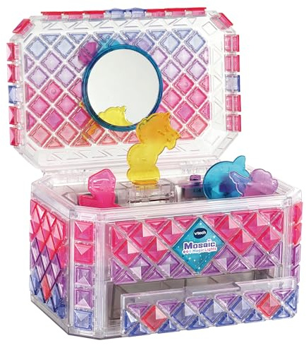 Vtech Mosaic Magic Lights Schmuckkästchen – Personalisierbarer Schmuckkasten mit Mosaiksteinen – Mit Musik, Lichteffekten und 4 Figuren wie Einhorn oder Ballerina – Für Kinder von 5-9 Jahren
