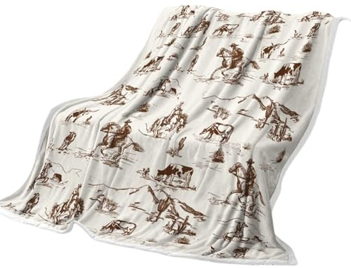 Generico Coperta Neonato Stampa Mucca, Arredamento Stile Cowboy per Camerette, Plaid Vintage Morbido Per Casa Giardino Auto Picnic Ranch e Campeggio