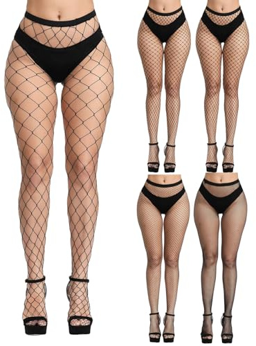 Morcheiong 1/3/5 Pack Fishnet Stockings Women High Waist Fish Nets Tights Pantyhose