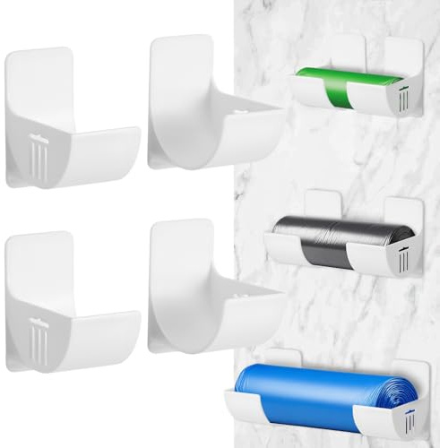 MumdoYAL 4 Piezas Soporte para Bolsas de Plástico, Soporte para Rollo de Cocina,Blanco,Organizador Multifuncional de Cocina para Dispensar Papel Aluminio y Film