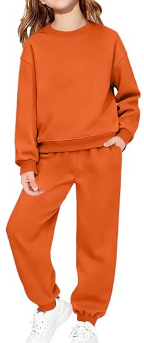 Set di tuta da ginnastica per ragazze e ragazzi, felpa girocollo e pantaloni della tuta larghi per bambini, 2 pezzi, abbigliamento sportivo, età 2-14 anni, Arancione, 7-8 Years