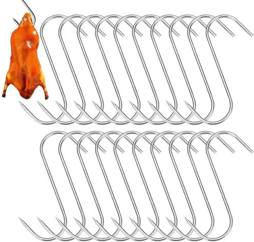 UYVPAER Gancio Da Macellaio In Acciaio Inox, 180 Mm, 20 Pezzi, A S, Per Affumicatura A Caldo, In Acciaio Inox, Per Pollo, Affumicatura A Coste, Caccia