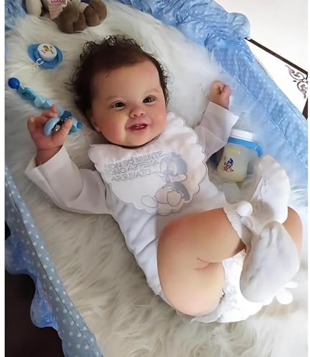 Anyee Realistic Reborn Baby Doll, Lifelike Newborn with Dark Hair, Reborn Dolls Girl 50cm Realistic Baby Doll Soft Body, Handcrafted Detail Reborn Baby Dolls 20inch