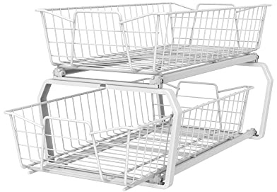 ClosetMaid Pull Out Cabinet Organizer 2, Heavy Duty, Slide Out Pantry Shelves Drawers for Kitchen, Bathroom, White, 11-Inch Two Tier