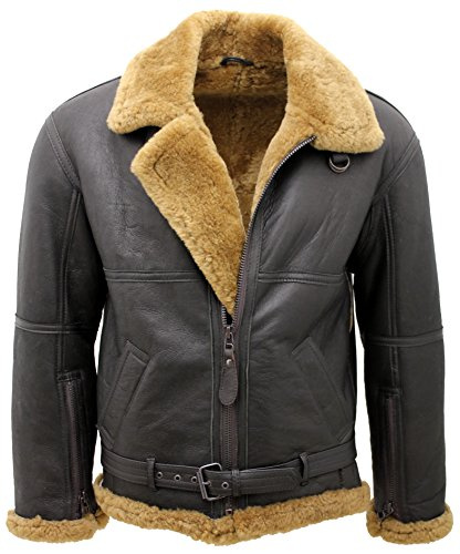 Infinity Men’s Brown RAF Real Shearling Sheepskin Flying Leather Jacket with Ginger Wool 3XL