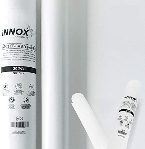 innox® - Lamina elettrostatica autoadesiva per lavagna bianca - aderisce magneticamente a tutte le superfici | Carta ideale per lavagne a fogli mobili per riunioni e coaching | Bianca, 20 fogli