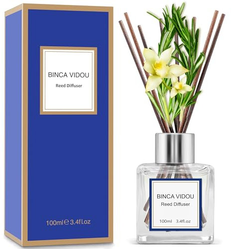 binca vidou Reed Diffuser Set, Mixed Fragrance of Bergamot, Vanilla, Lavender and Jasmine Reed Oil Diffusers for Bedroom Living Room Office Essential Oil Reed Diffuser for Stress Relief 100ml/3.4oz