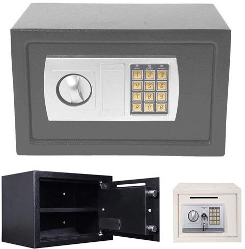 16L Digital Safe Box Large Capacity Electronic Security Safety Steel Money Cash Home Office, With Full-digit Keypad & 2 Override Keys & 4 Installing Bolts Wall Floor Mounted(White)