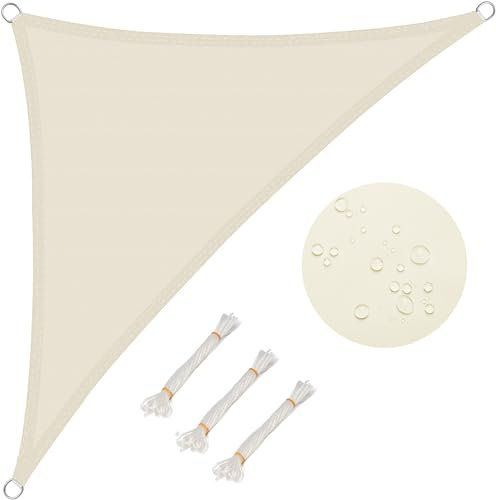 WOLTU Vela ombreggiante 3.6x3.6x5.1m in PES 160 g/m² Idrorepellente Tenda a Vela Parasole Triangolare Protezione Solare Respirante Anti UV Giardino Esterni Crema