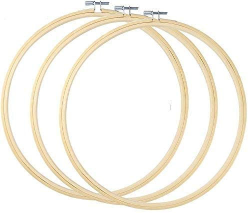 TOKERD 3 Stück 20cm Stickrahmen Holz Bambus Kreuzstich Rahmen Einstellbar Stickerei Ring Hoop Runden Bambus Kreis Set Nähmaschine Stickerei Ring Cross Stitch Hoop für Dekoration DIY Nähen
