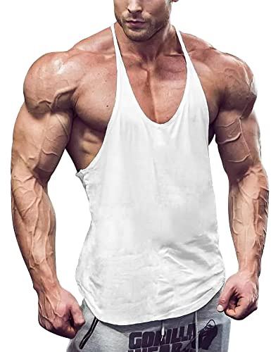 Mens Gym Stringer Singlet Stretchy Bodybuilding träningströja Ren bomull Storlek L